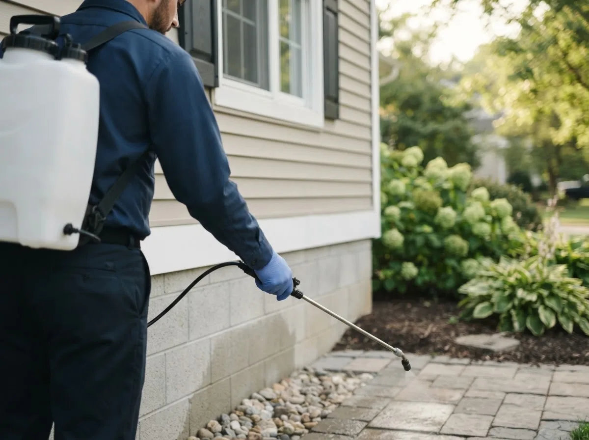 Pest control technician inspecting a home in North Dartmouth, MA